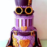 My STEAMPUNK XLIV Birthday Cake using Jo Orr's Edible Sugar Lace - The Violet Cake Shop