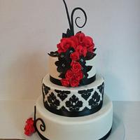 Black damask and red roses