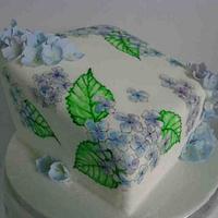 Hand painted hydrangea cake