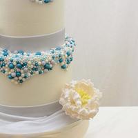 Wedding Cake with Beads and Sugar Peonies 