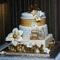 Gold and white 50th anniversary cake