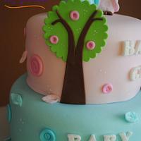 Twin Owls Baby Shower Cake