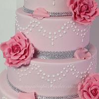 Pink Wedding Cake with Piped dots