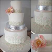 Silver leaf & Julia Rose Wedding cake