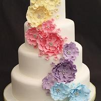 Rainbow Ruffle Rose Wedding Cake