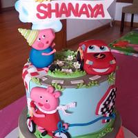 McQueen, Peppa and Jeorge cake