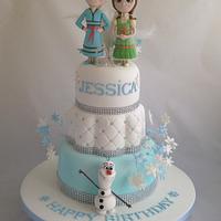 Frozen cake, Anna and Elsa as Children with Olaf x