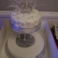 25th Anniversary cake silver and white