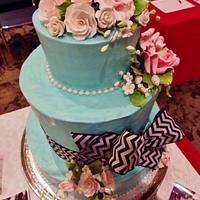 Blue Turquoise buttercream w/ Chevron bow