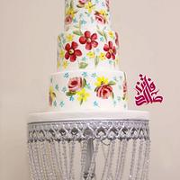 Free-hand painted flowers wedding cake