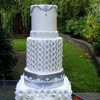 White and Silver wedding cake 