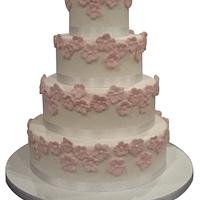 Pink and White Blossom Wedding Cake