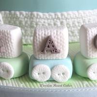 Christening cake with knitted effect blocks