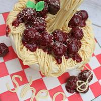 spaghetti and meatballs gravity cake 