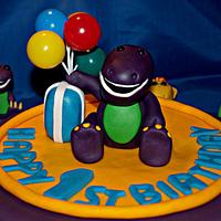 Barney and friends Cake with matching cupcakes