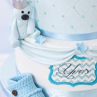 Blue bear baby birthday cake