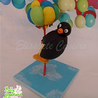 Pingu and the balloons - gravity defying cake