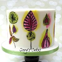 Handpainted Retro Leaves Birthday Cake
