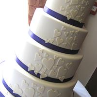 4 Tier Ivory & Purple Heart Cascade Wedding