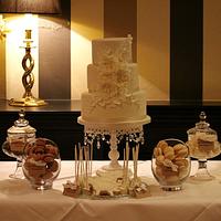 Cream flower wedding cake