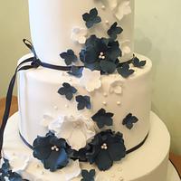 White and Navy Wedding Cake