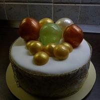 A cake for Chritsmas with gelatine bubbles.