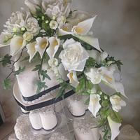 Floral cascade hearts wedding cake 