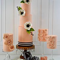 Peach and Black Anemone Wedding Cake