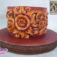 Wooden carving on cake