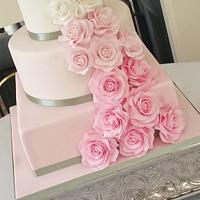 pink Ombre Rose Wedding Cake