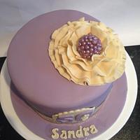 Purple and Gold Ruffle Flower Cake