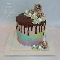 Pastel rainbow drip cake 