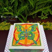 Stainglass technique on buttercream frosted cake 