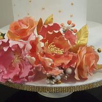 Coral and gold bouquet