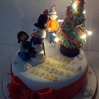 Christmas themed birthday cake (with lights)