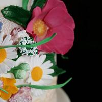 Wedding cake with summer flowers