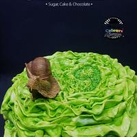 Salad Birthday Cake with sculpted snail