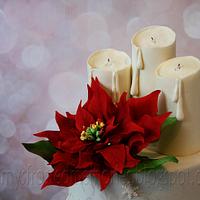 Christmas Poinsettia and Candle Cake