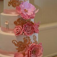 4 tier white/pink wedding  cake