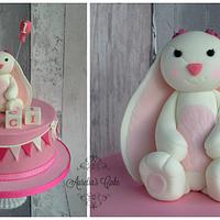White and pink bunny cake