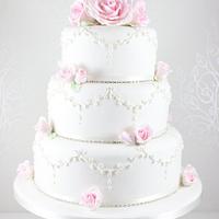 pink rose wedding cake