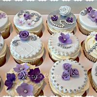 Lilac and silver engagement cupcakes