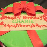 Pink and Green Gift box Birthday Cake