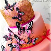 Pink Sunset Handpainted Butterfly Cake
