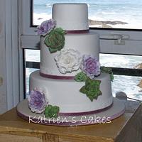 Sugar Roses and Succulents Wedding Cake