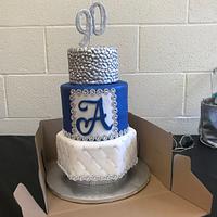 Royal blue and silver 90th birthday cake
