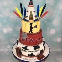 Cowboy and Indian teepee 1st birthday cake 