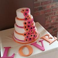 Hot Pink and Orange Gerberas Wedding Cake