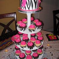 Zebra and Hot Pink Cupcake Tower