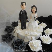 Black  and white wedding caketopper